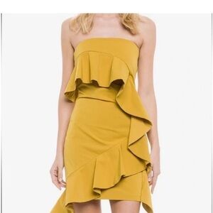 Yellow Strapless Ruffle Dress
